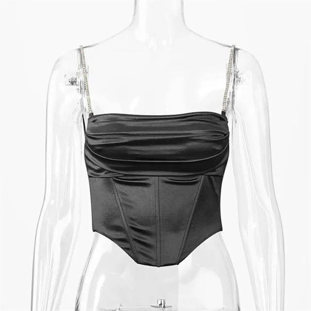 Cropped Bustier Cami Top Stacked Satin