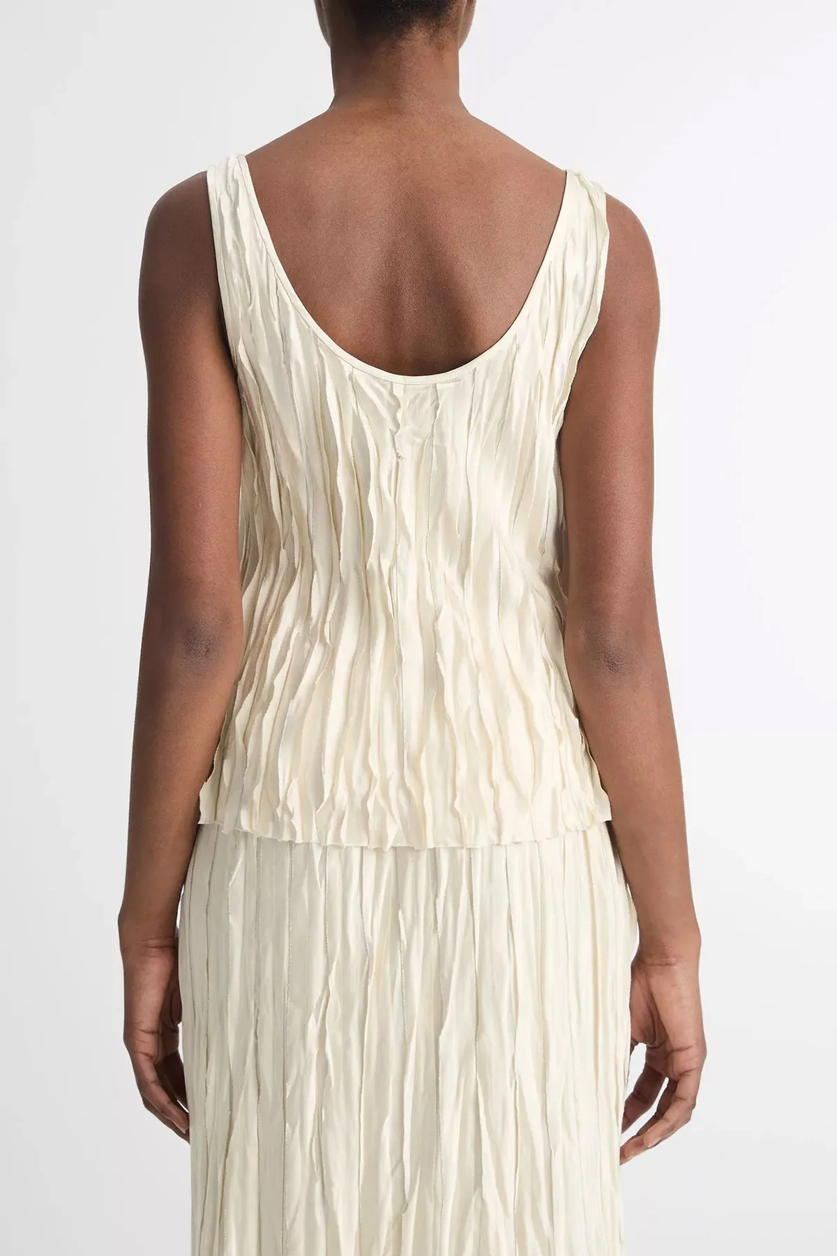 Crushed Satin Bias Tank in Pale Ivory