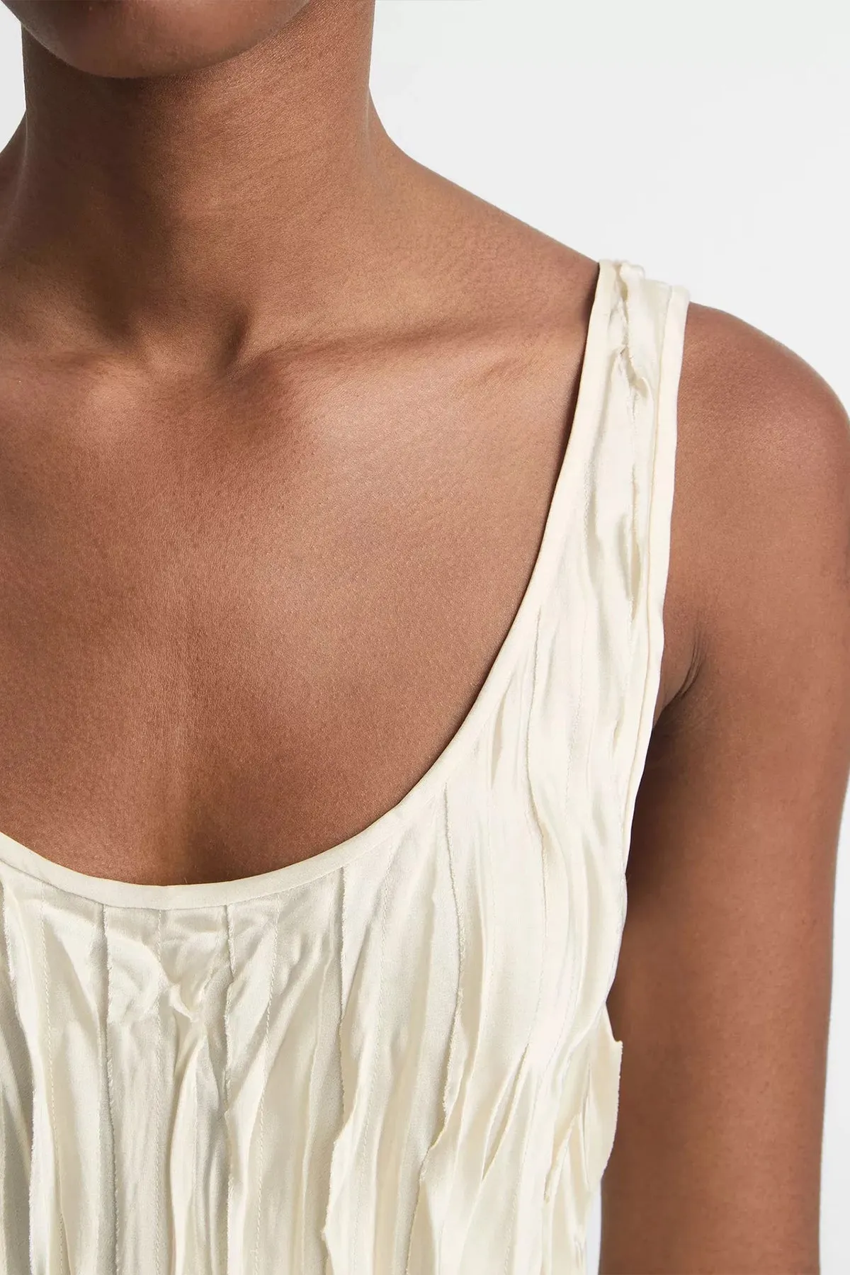 Crushed Satin Bias Tank in Pale Ivory