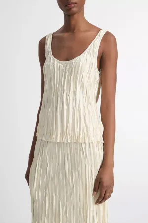 Crushed Satin Bias Tank in Pale Ivory