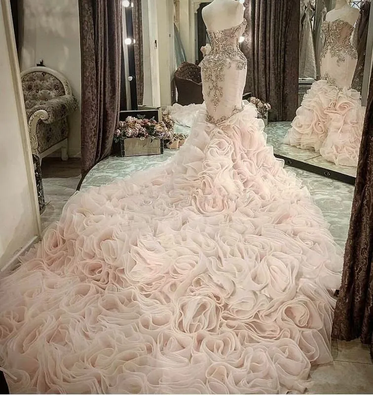 Crystal Mermaid Wedding Dress available in Plus Sizes Features Sweetheart Lace-up Corset