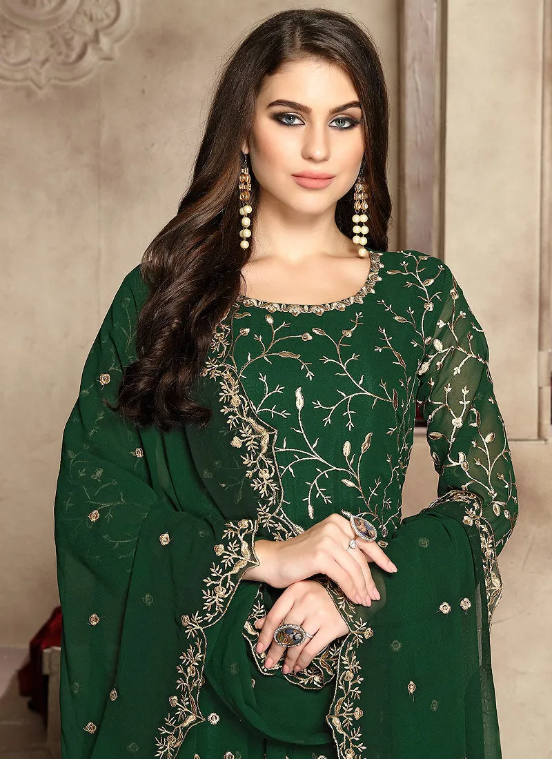 Dark Green Zari Embroidered Anarkali Suit
