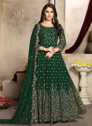 Dark Green Zari Embroidered Anarkali Suit