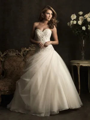Designer Sexy Lace Beaded Champagne Ball Gown Organza Wedding Dress