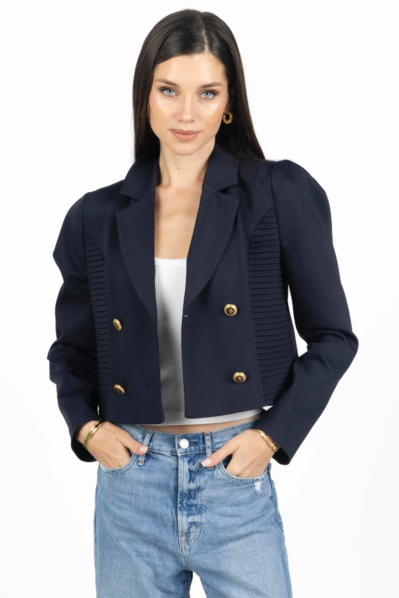 Diana Cropped Women Blazer In Navy Blue