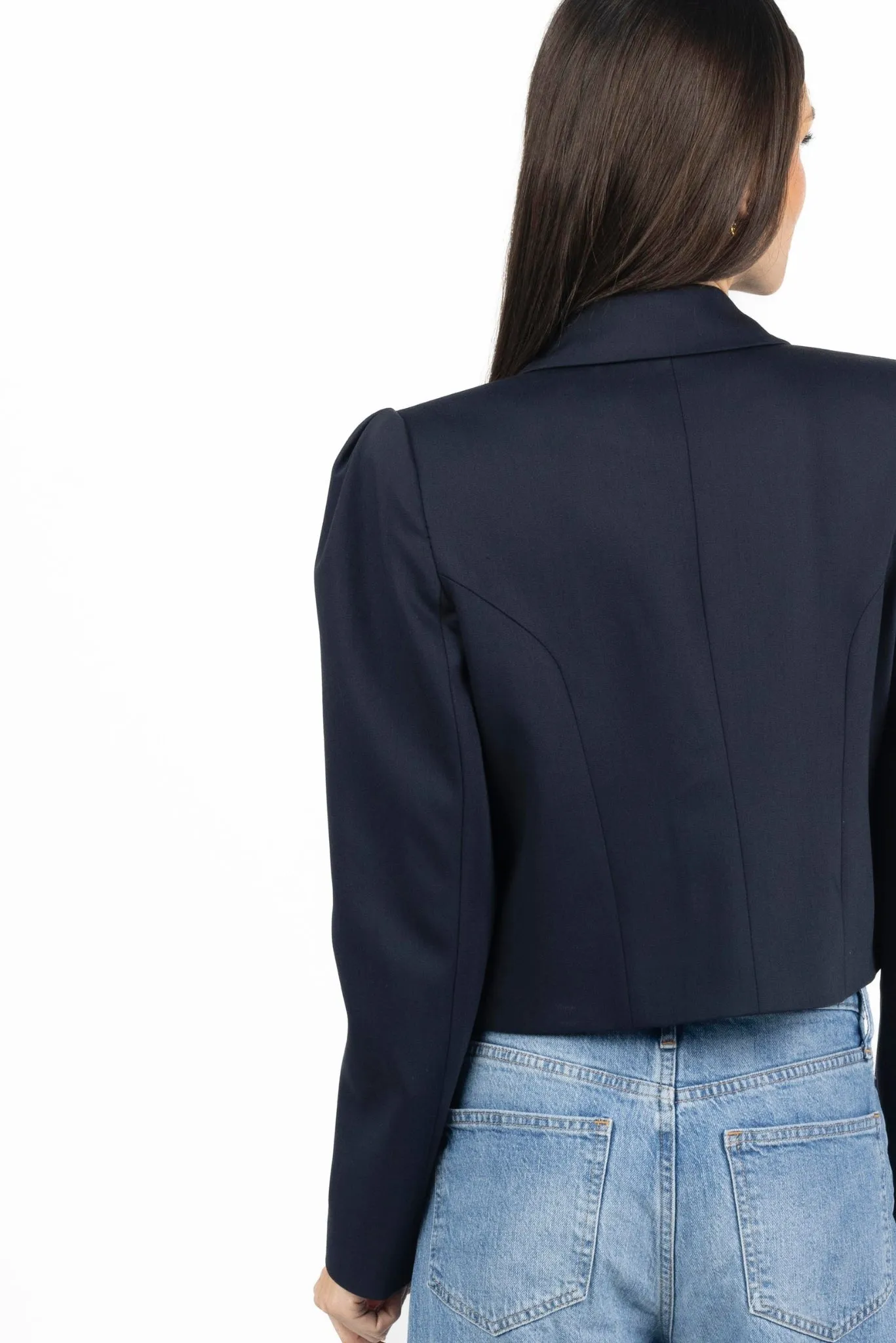 Diana Cropped Women Blazer In Navy Blue