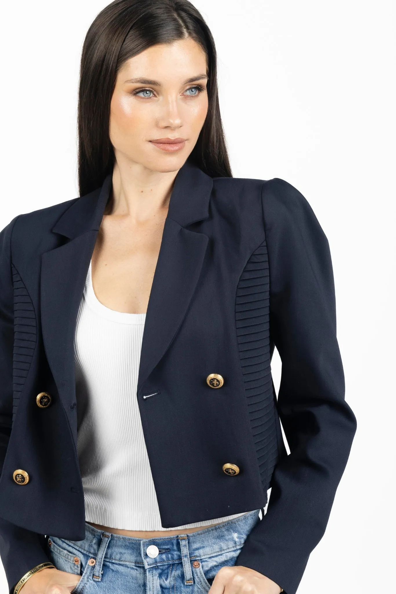 Diana Cropped Women Blazer In Navy Blue