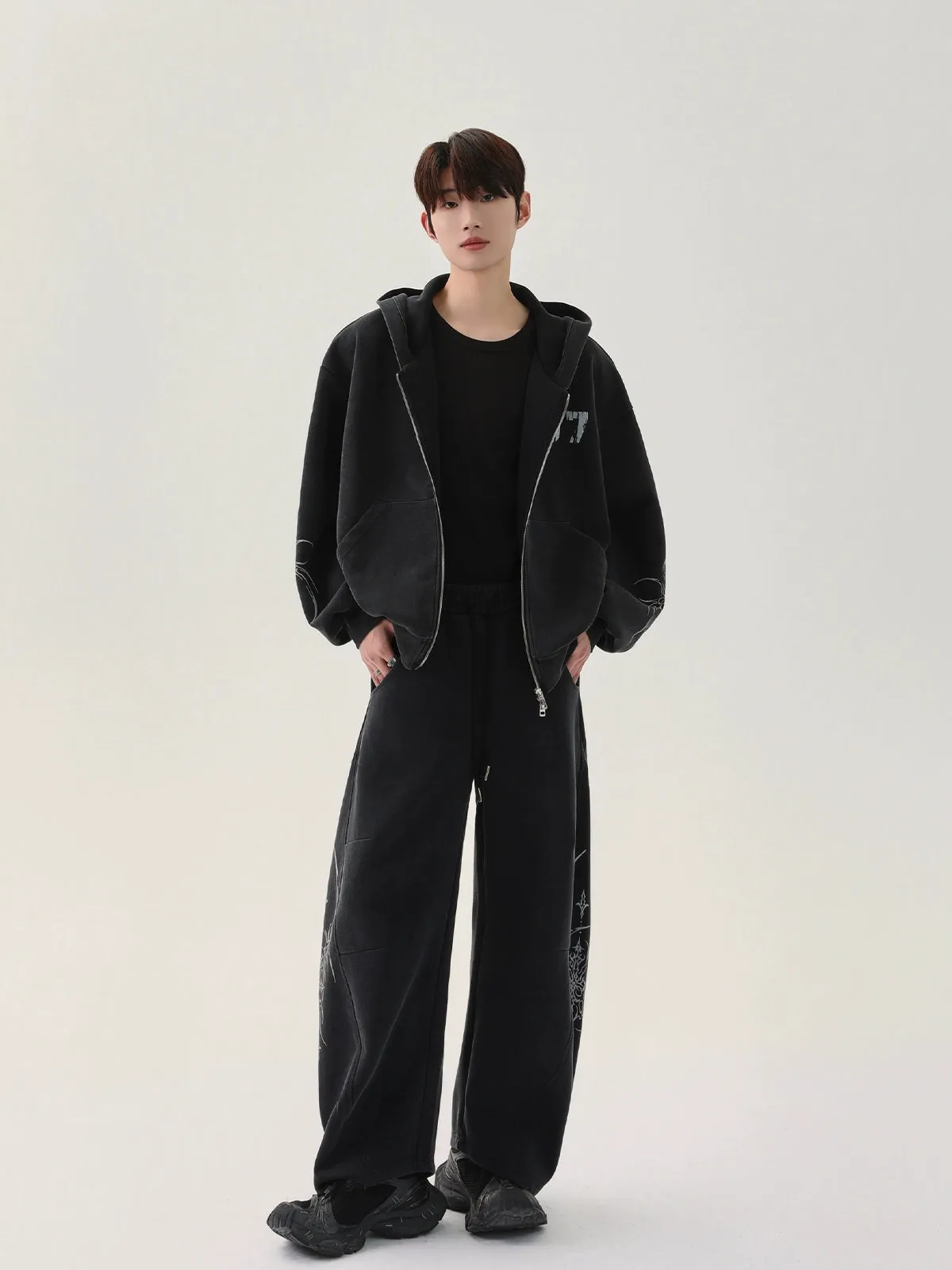 Distressed Graphic Hoodie and Pants Set