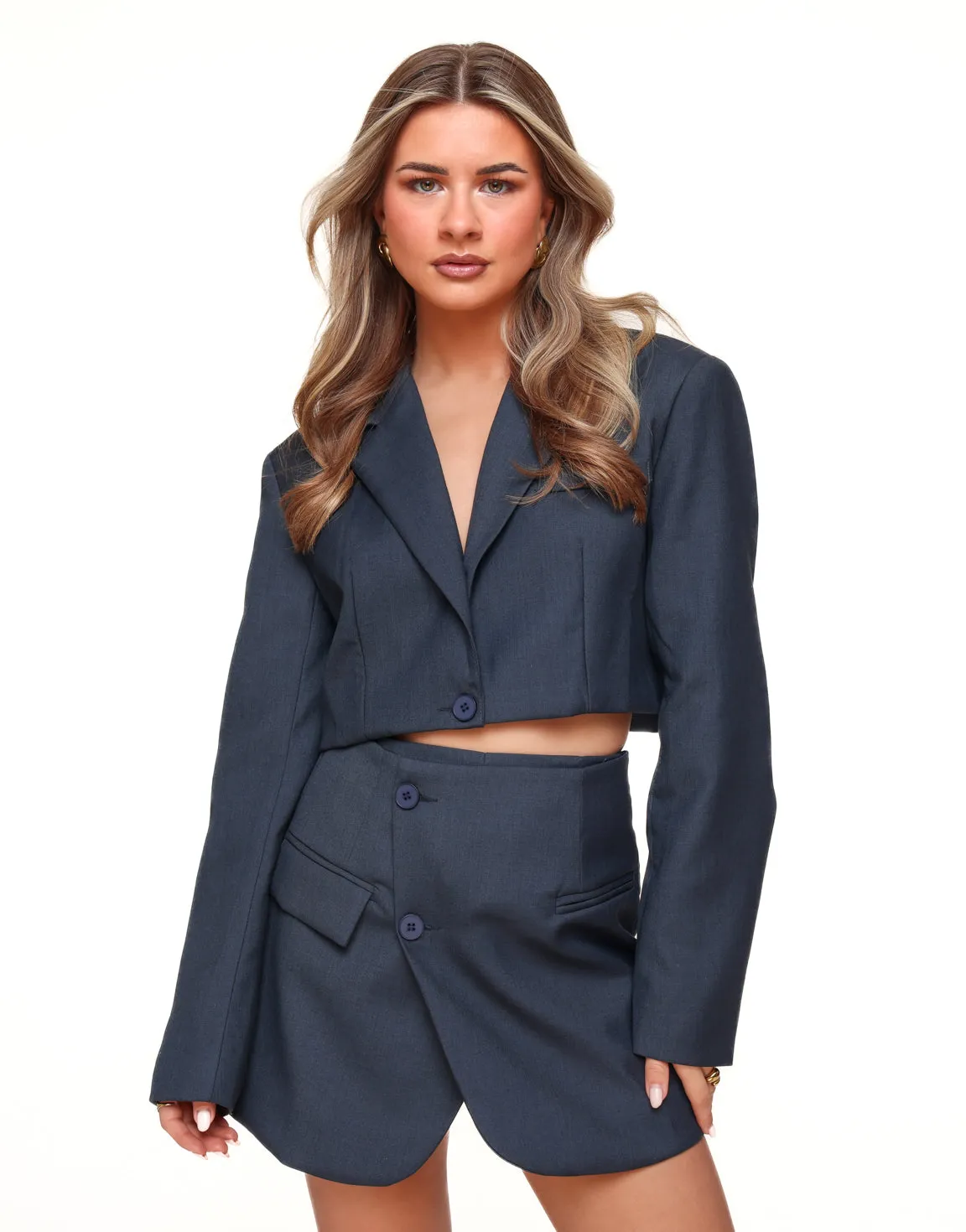 Donkerblauwe Cropped LS - Blazer