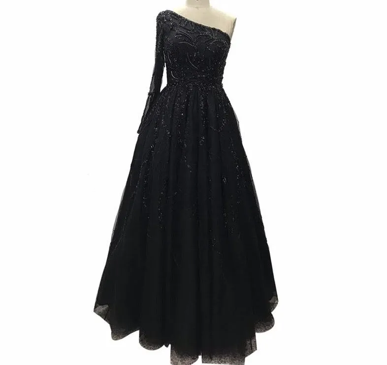 Dubai Design Wine Red A-Line Prom Dresses One-Shoulder Sexy Luxury Prom Gowns