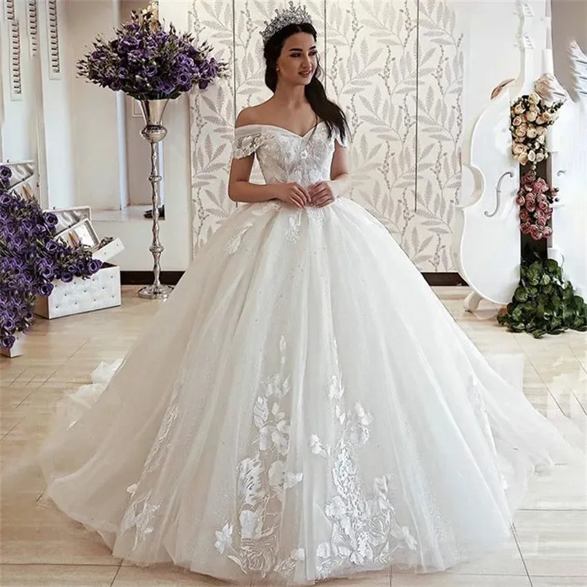 Elegant Ball Gown Bride Wedding Dress robe de mariee Lace Up With Appliqued