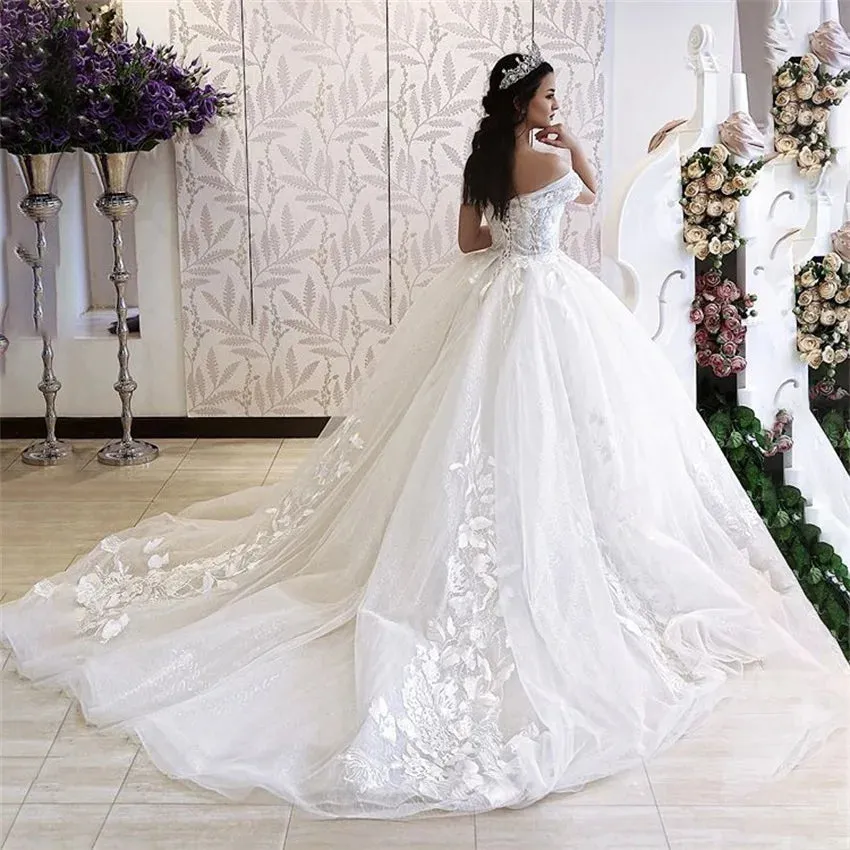 Elegant Ball Gown Bride Wedding Dress robe de mariee Lace Up With Appliqued