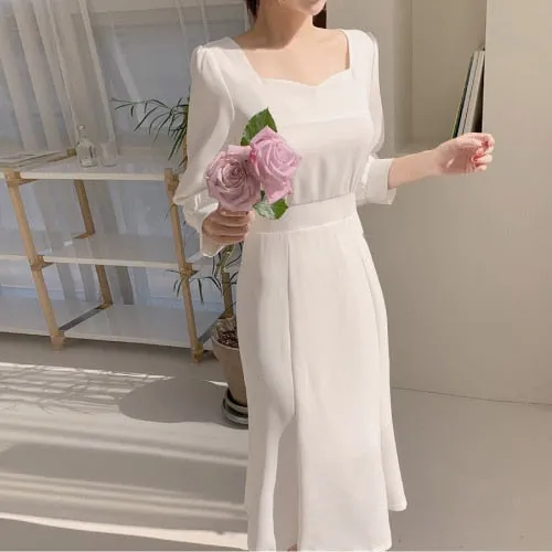 Elegant Office Lady Work Dresses Korean Fashion Clothing Bow Tie Lace-Up White Temperament Retro Vintage Dress Chic Flhjlwoc