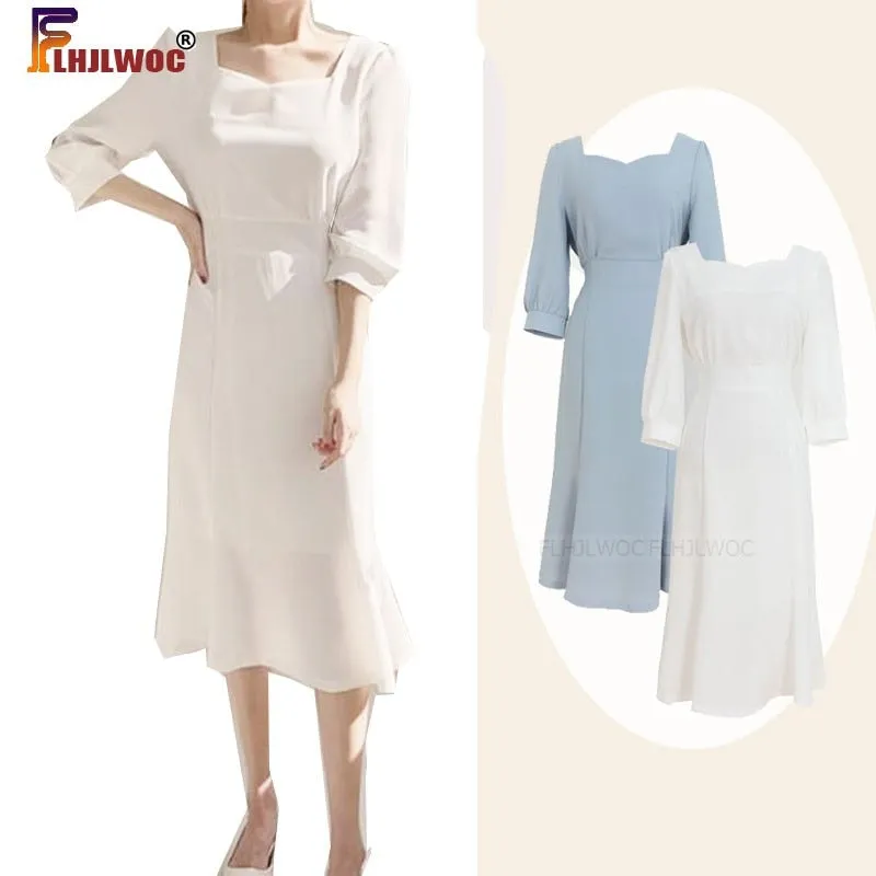 Elegant Office Lady Work Dresses Korean Fashion Clothing Bow Tie Lace-Up White Temperament Retro Vintage Dress Chic Flhjlwoc