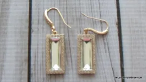 Emerald Cut Gold and Rhinestone Dange Earrings - 456934