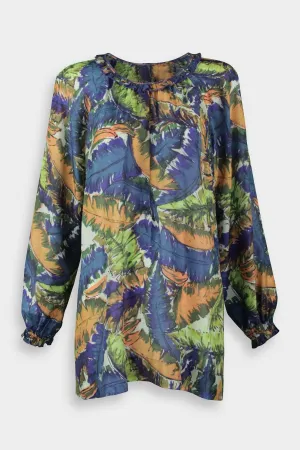 Ether Blouse Print Top in Blue Jungle