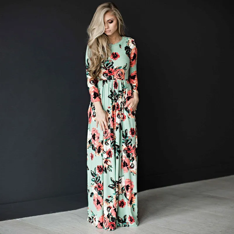 Fashion Printed Party Gown Ladies Dresses