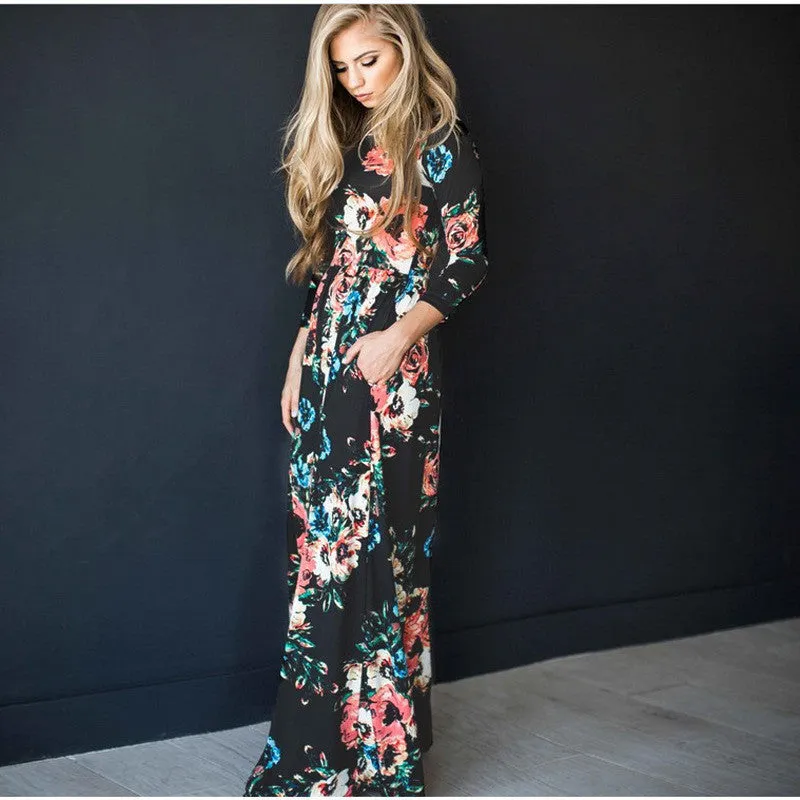 Fashion Printed Party Gown Ladies Dresses