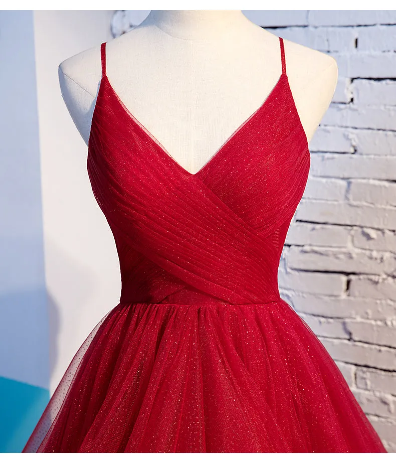Fashion Spaghetti Straps Ball Gown Dark Red Prom Dress