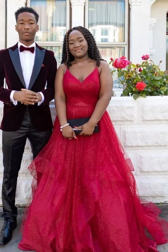 Fashion Spaghetti Straps Ball Gown Dark Red Prom Dress