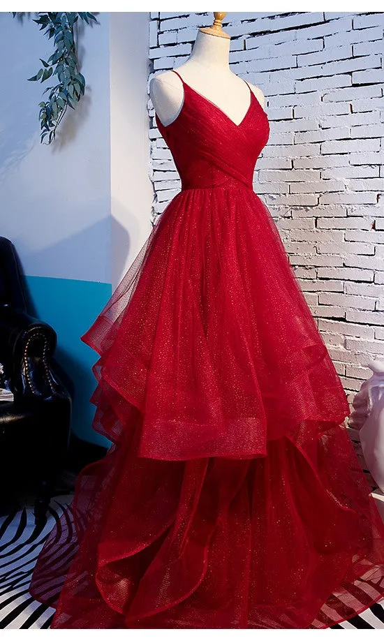 Fashion Spaghetti Straps Ball Gown Dark Red Prom Dress