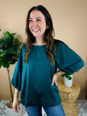 Forest Green Crinkled Satin Top