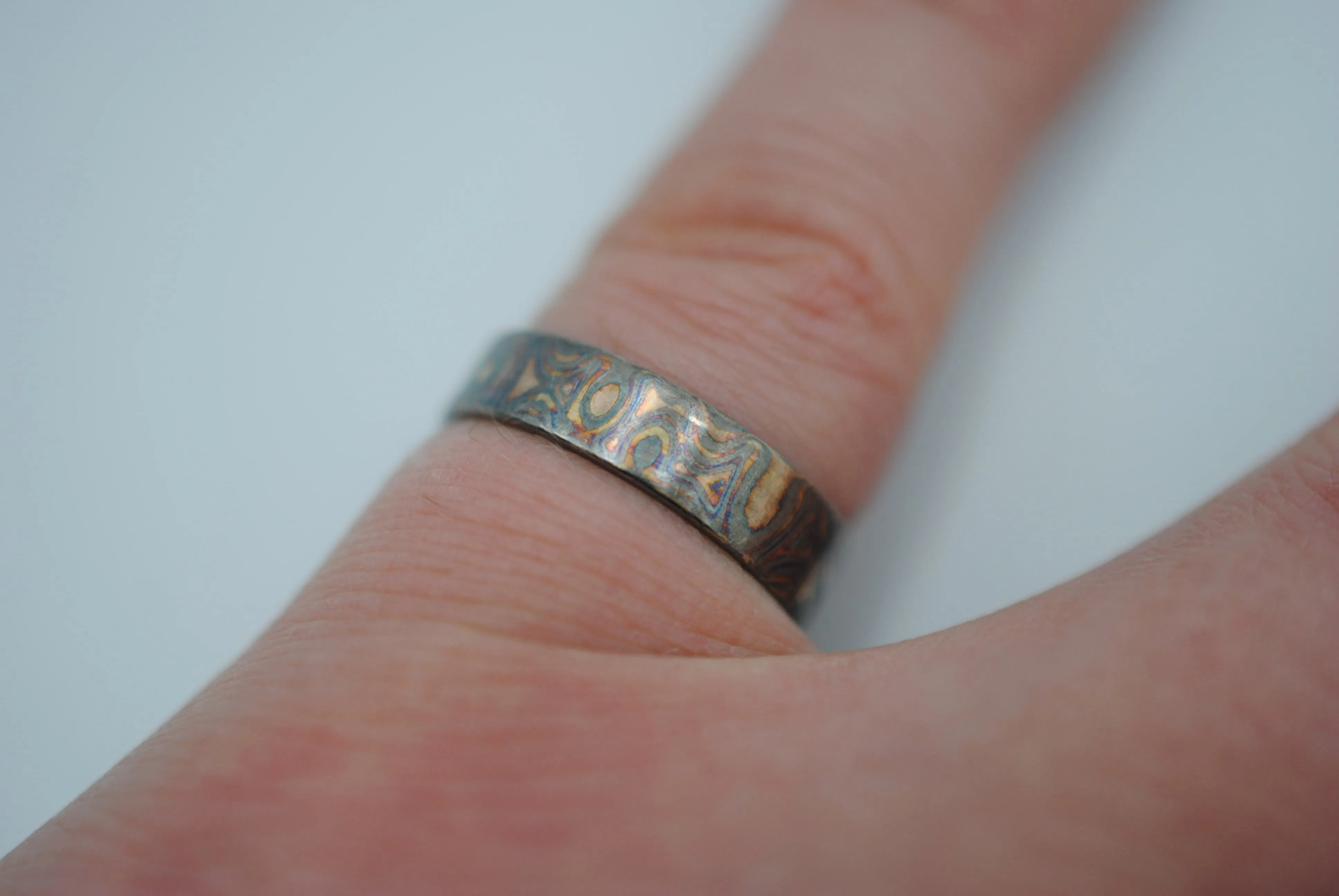 Four Tone Gold Patina Mokume Gane Womens Band