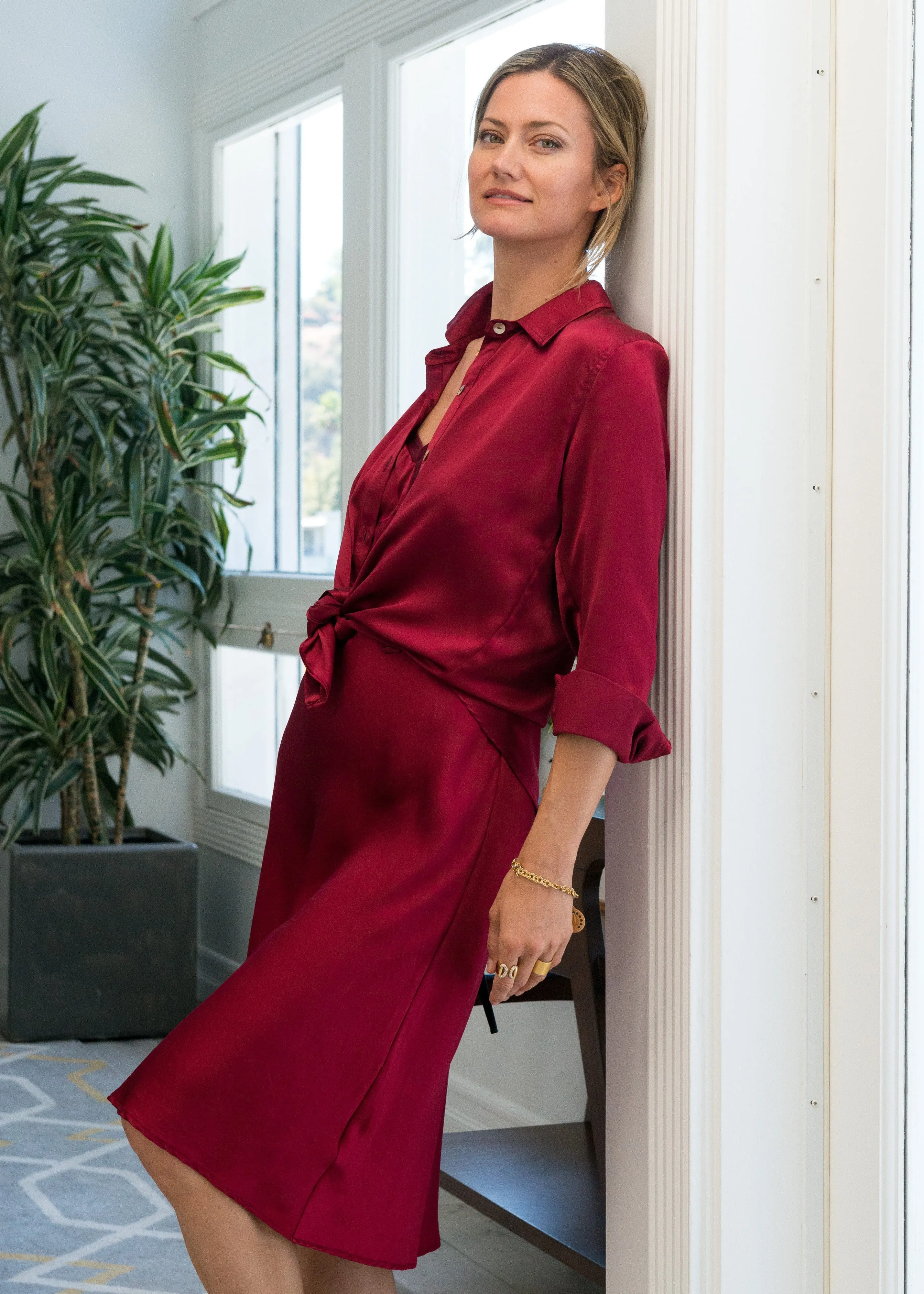 Frankie Shirt in Wine Silk