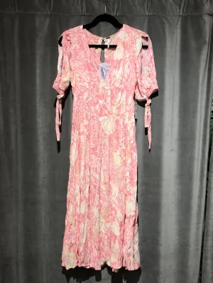 Free People Pink Floral Short Sleeve Midi Dress