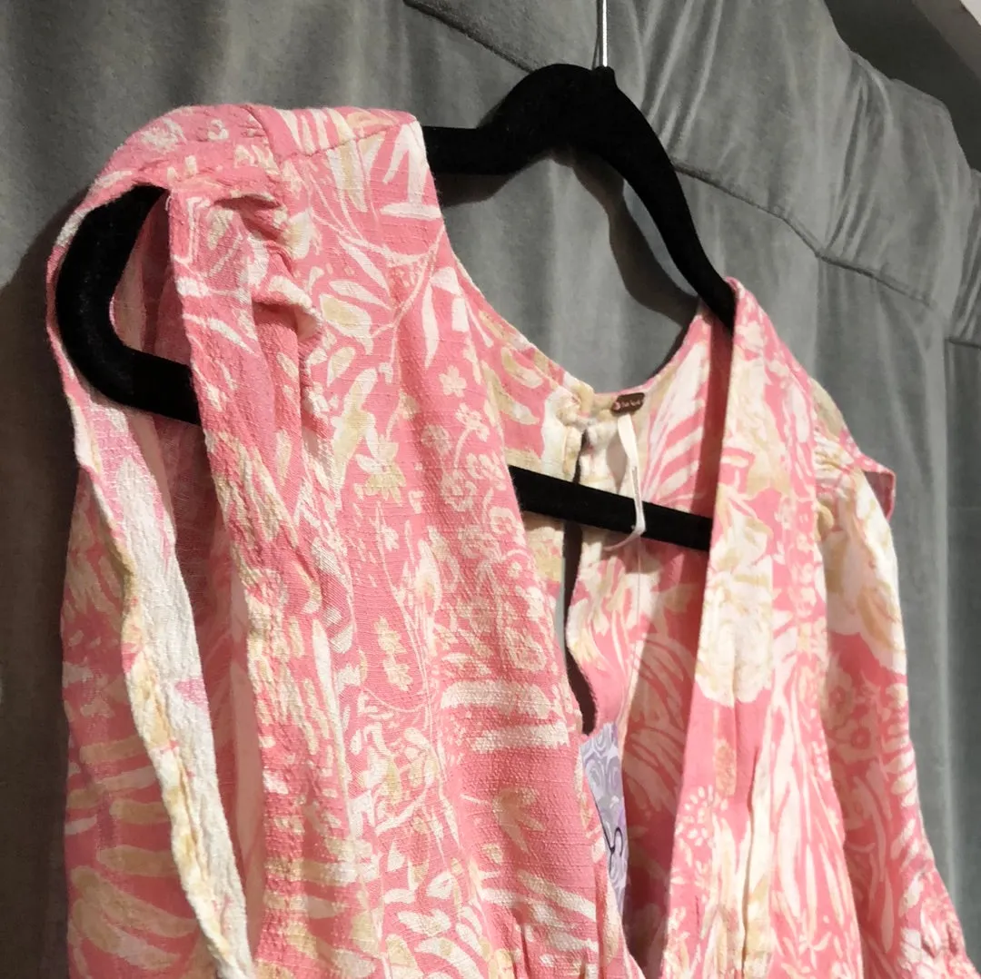 Free People Pink Floral Short Sleeve Midi Dress