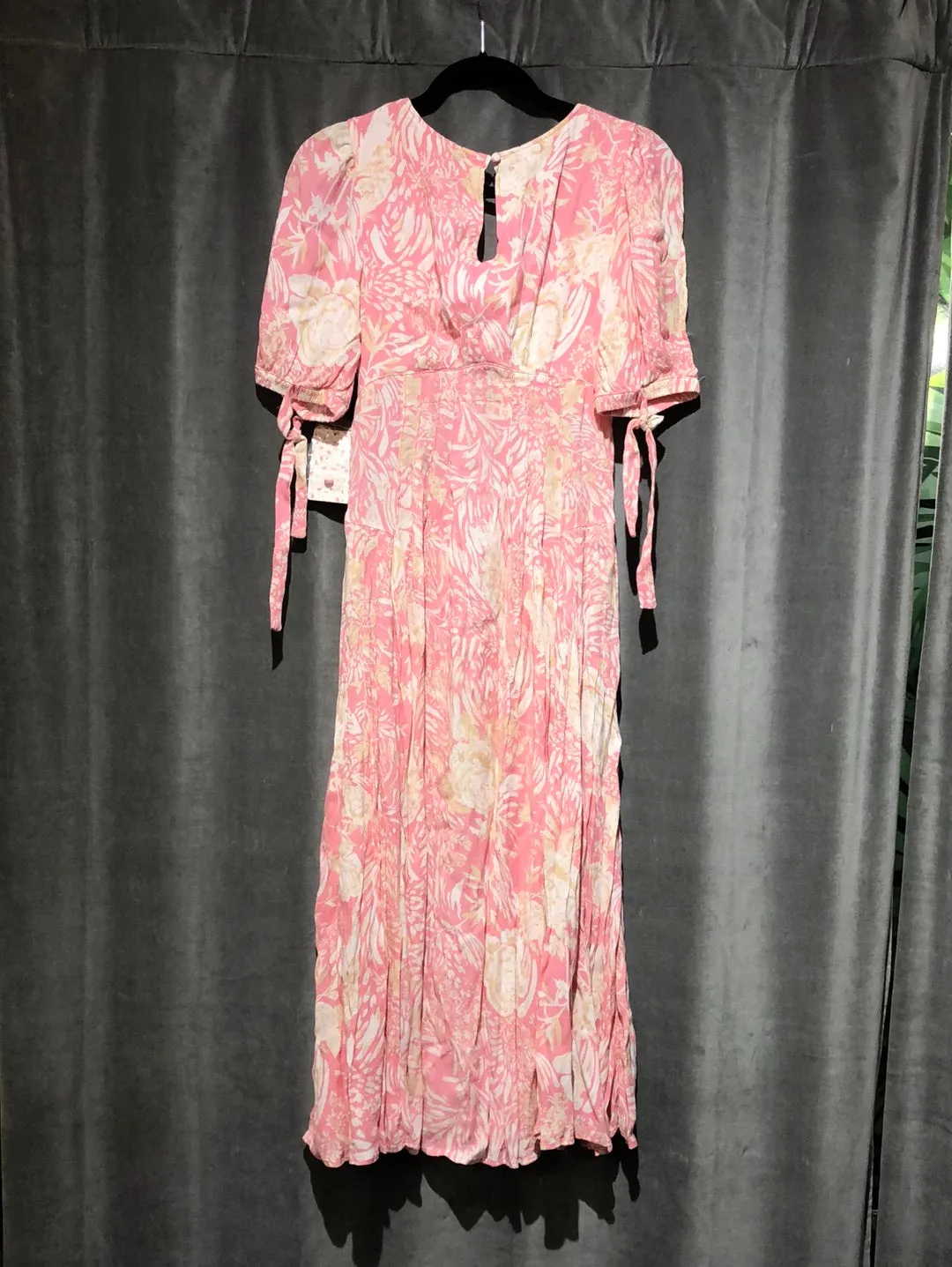 Free People Pink Floral Short Sleeve Midi Dress
