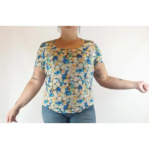 Gary Bigeni pre-owned 100% silk colourful unique print top size L (best fits size 14)