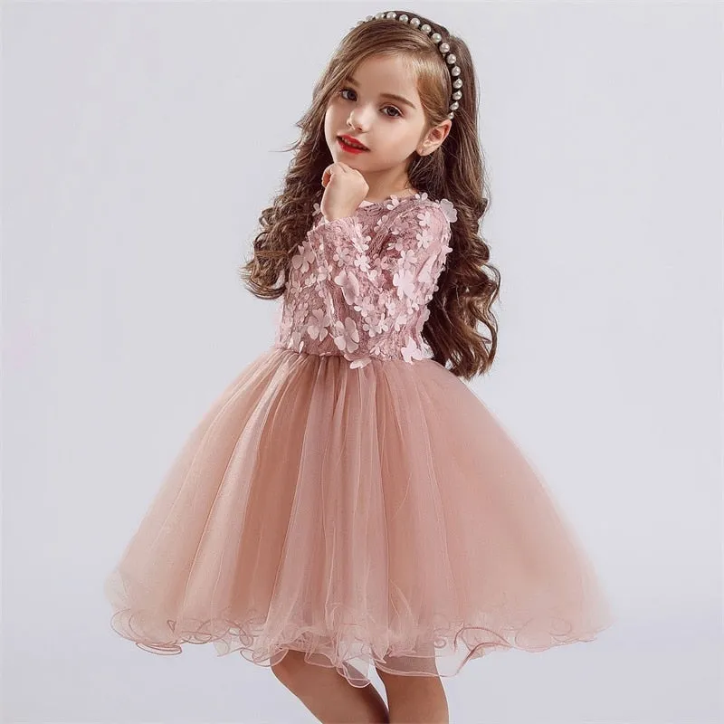 Girl's Long Sleeve Lace Princess Tutu Dress - Pink, Grey