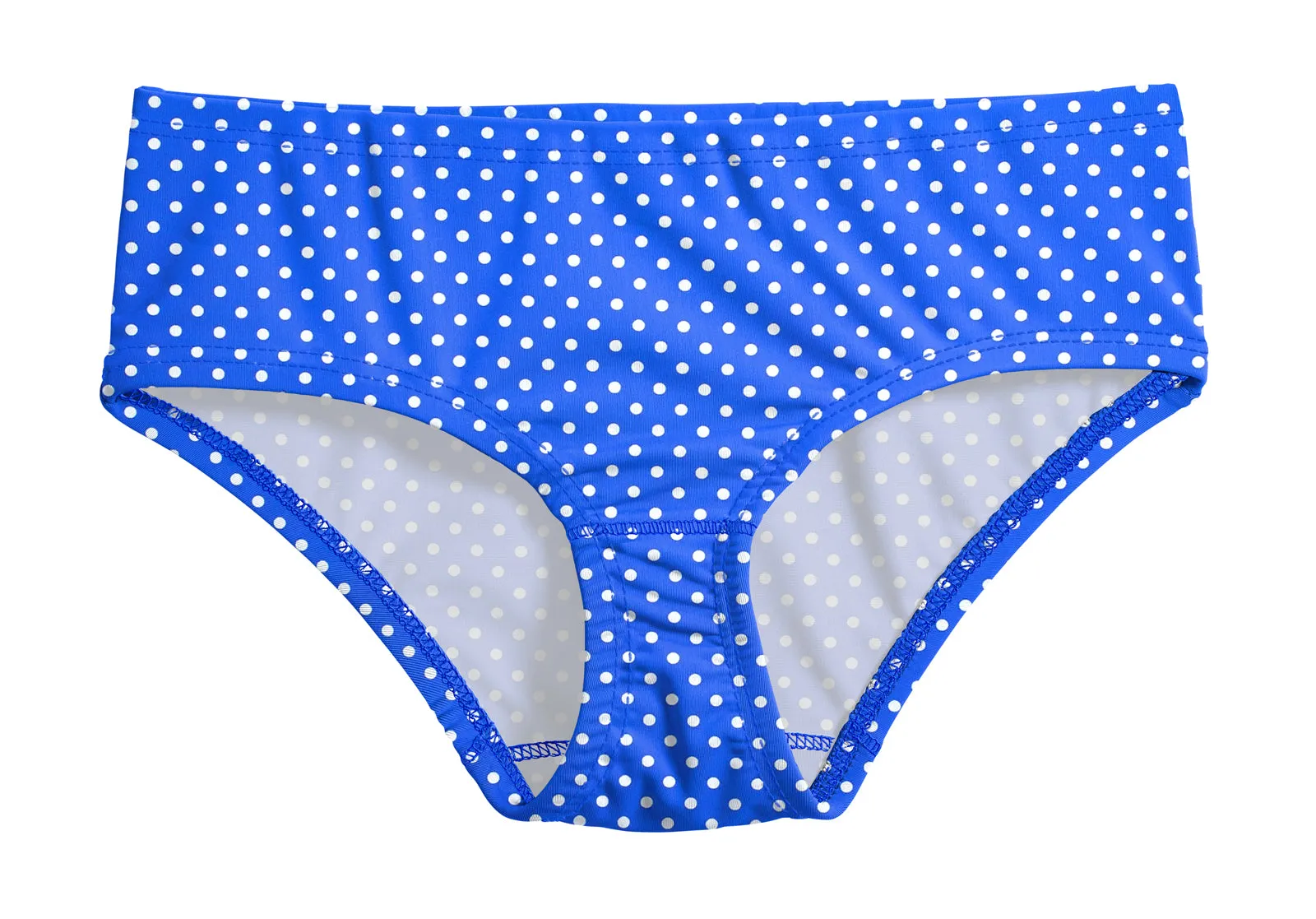 Girls UPF 50  Printed Swim Briefs  | Sedona Blue w- White Polka Dot