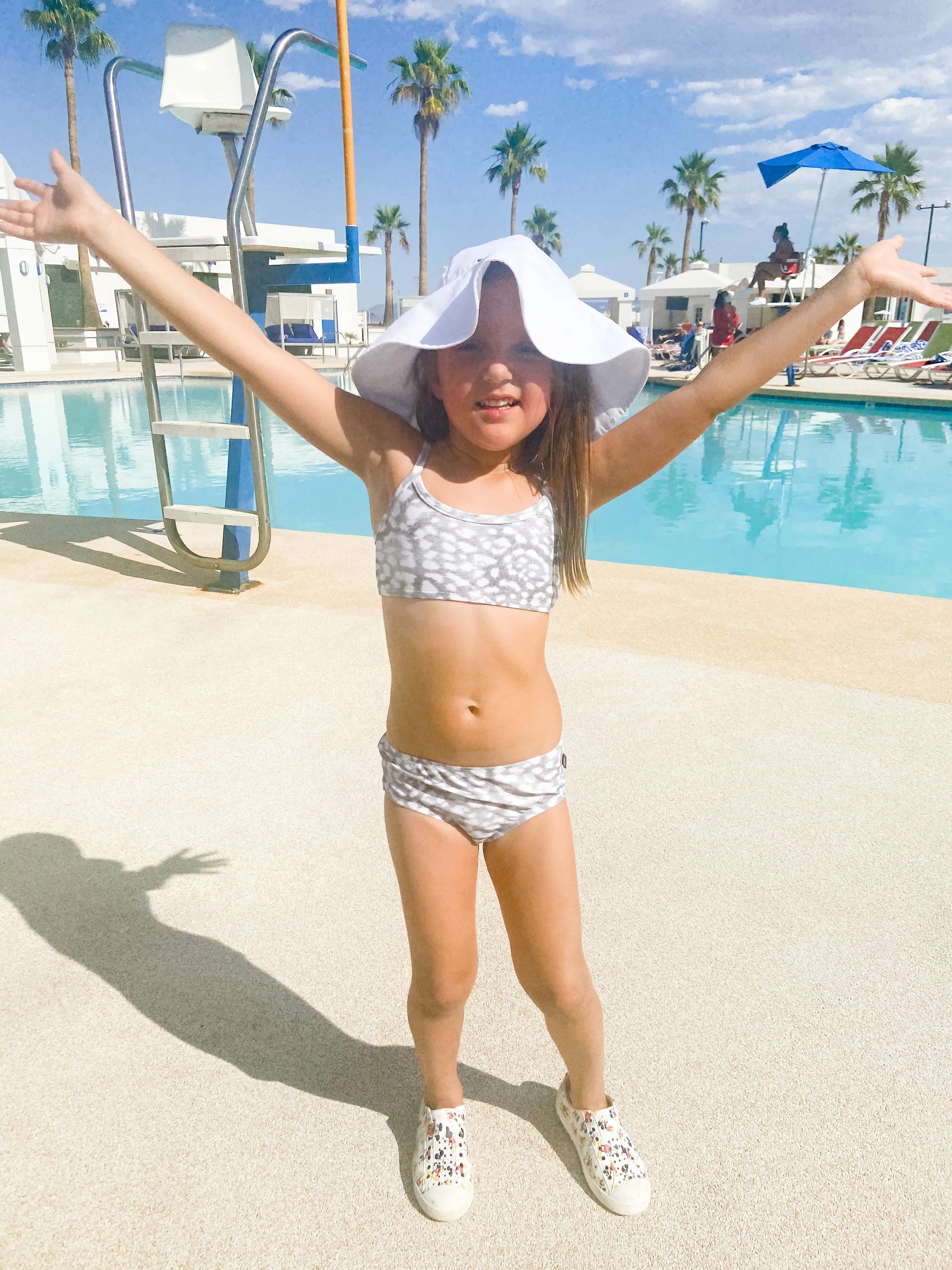 Girls UPF 50  Printed Swim Briefs  | Sedona Blue w- White Polka Dot