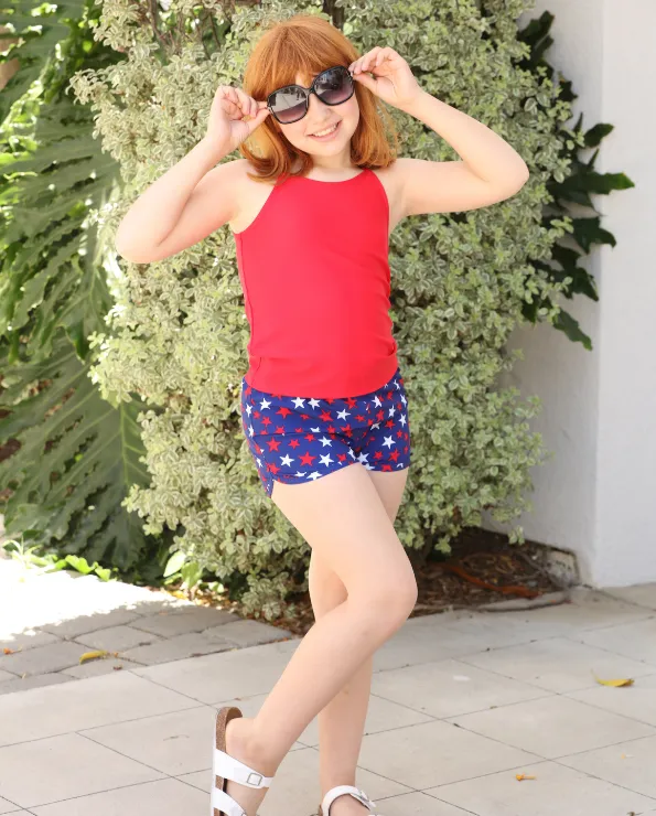 Girls UPF 50  Recycled Poly Printed Swim Trunks | Rainbows