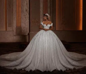 Glitter Off Shoulder Ball Gown Wedding Dresses