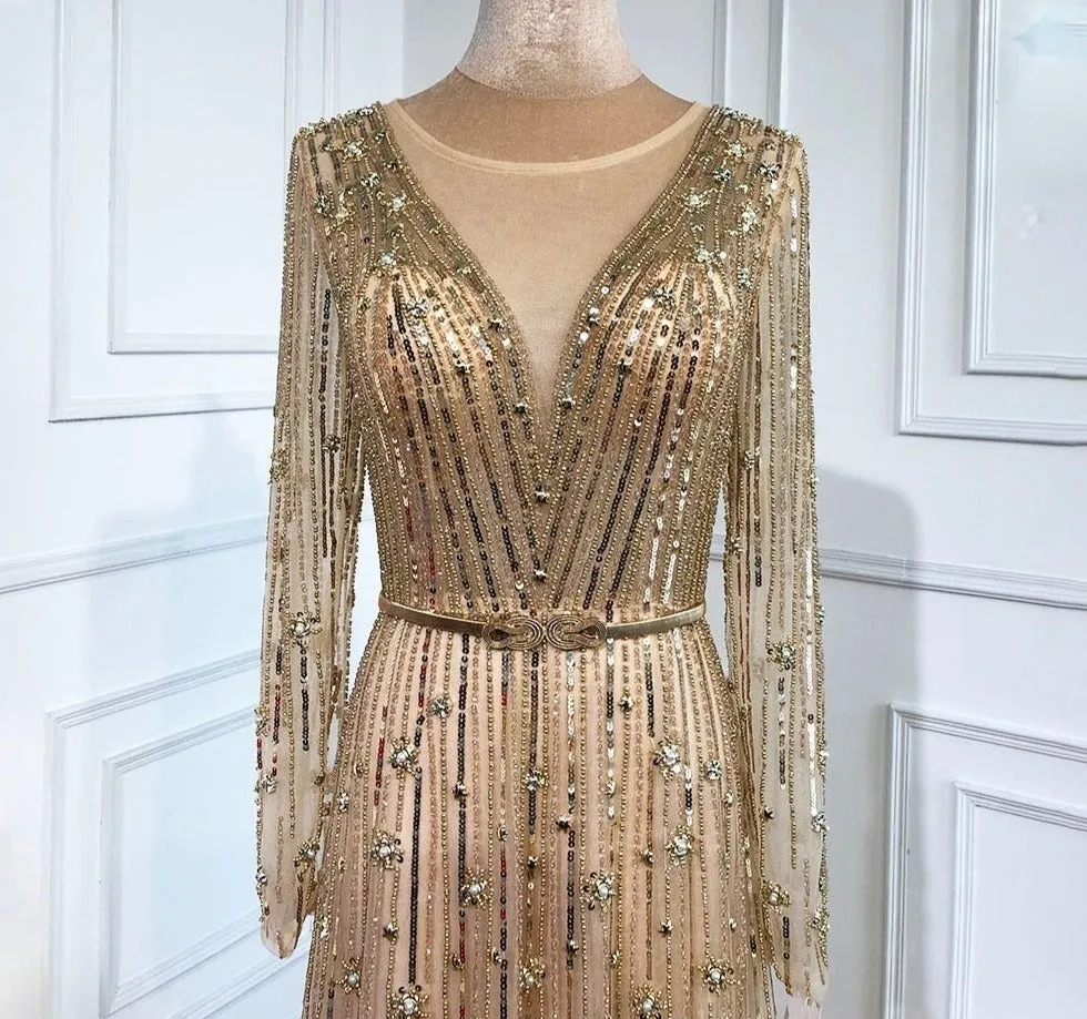 Gold A-Line Luxury Sexy Evening Gowns For Women