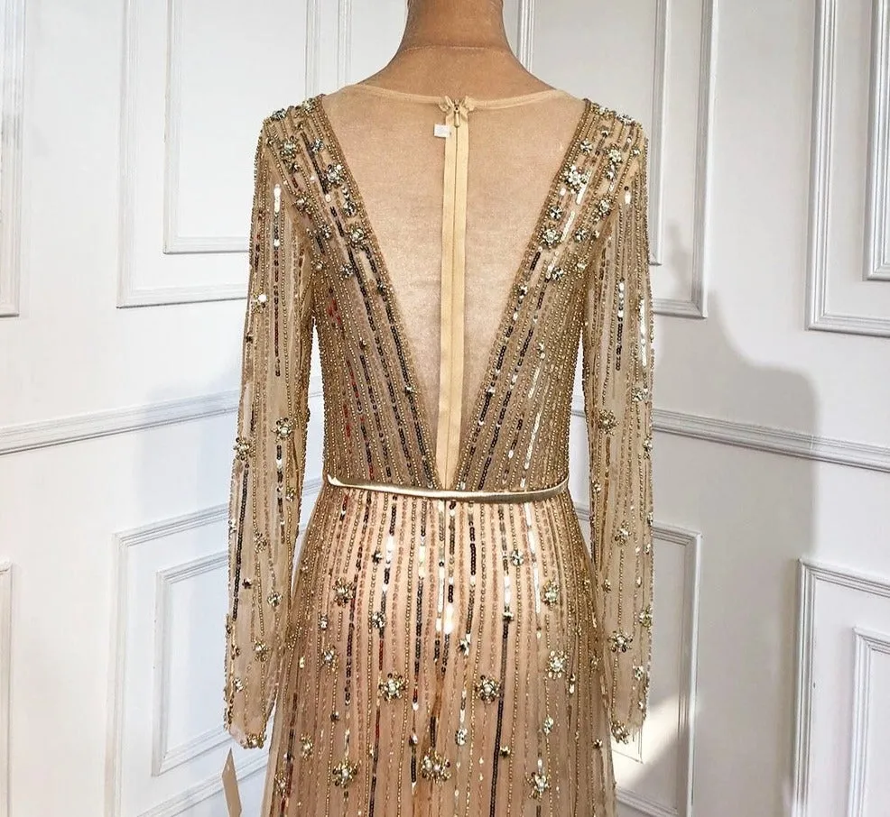 Gold A-Line Luxury Sexy Evening Gowns For Women