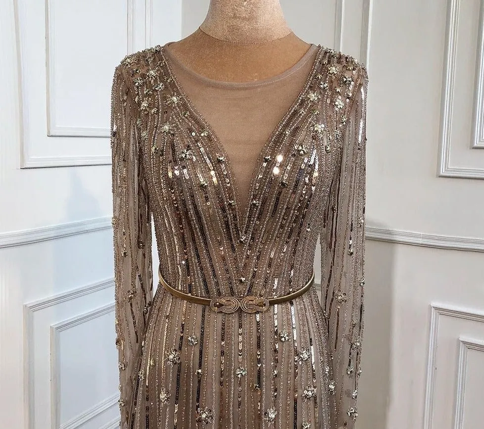 Gold A-Line Luxury Sexy Evening Gowns For Women