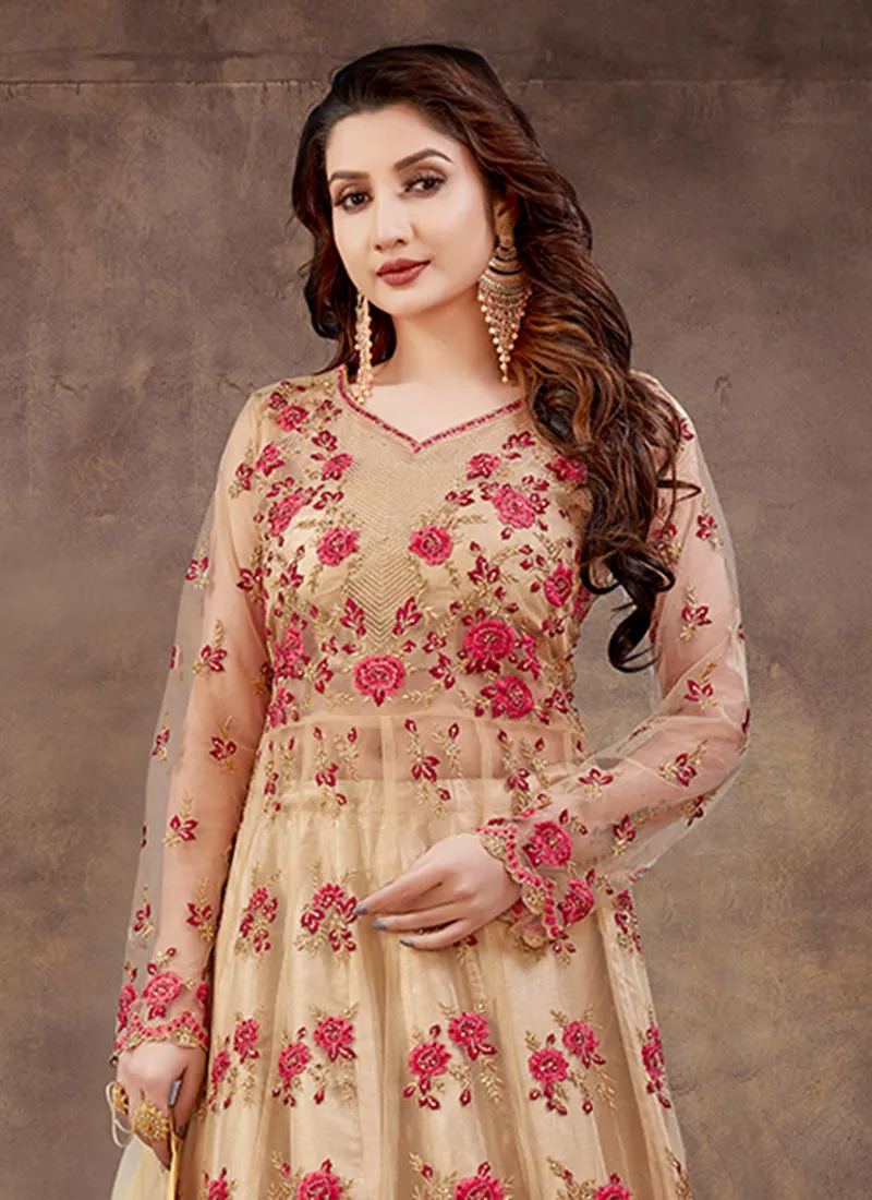 Golden Yellow Multi Embroidery Wedding Anarkali Lehenga
