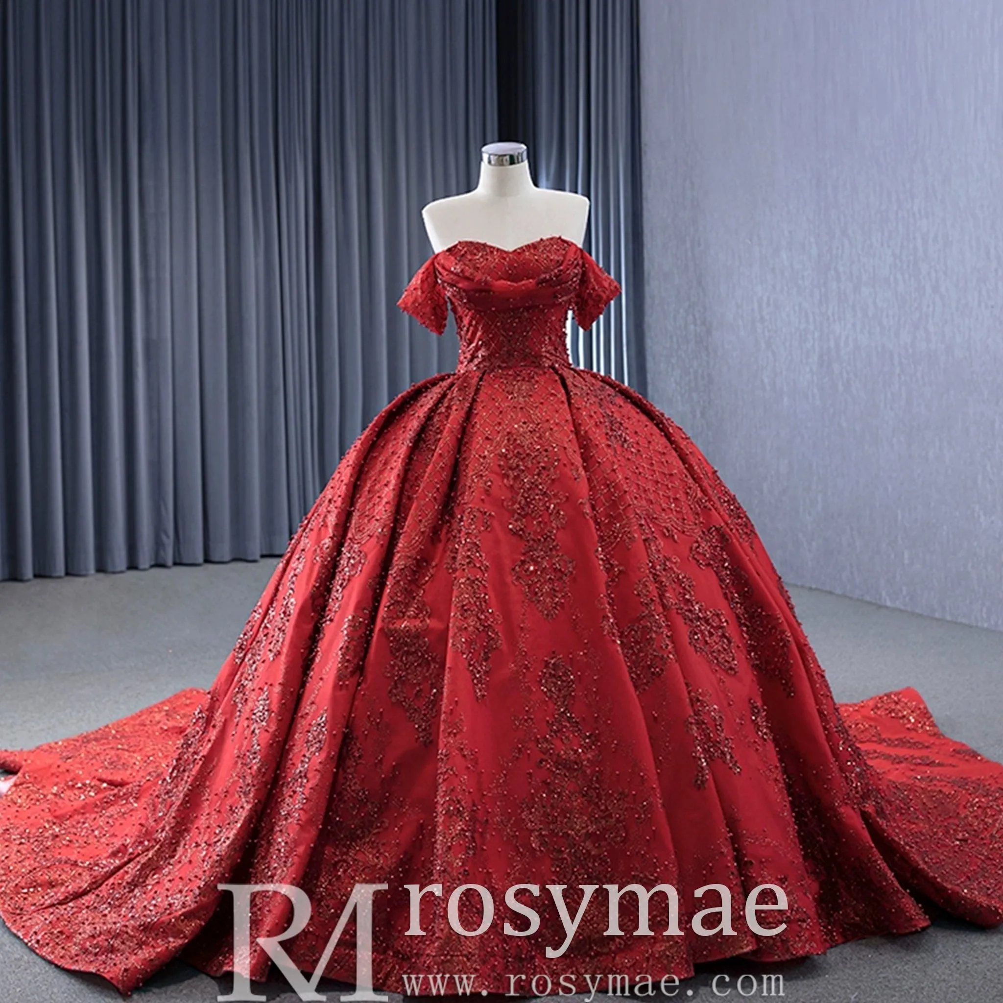 Gorgeous Beading Sequins Prom Gown with Off The Shoulder Quinceanera Dress