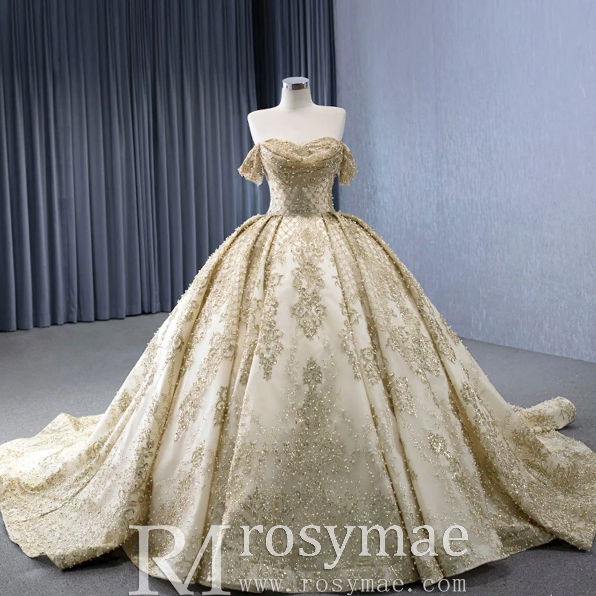 Gorgeous Beading Sequins Prom Gown with Off The Shoulder Quinceanera Dress
