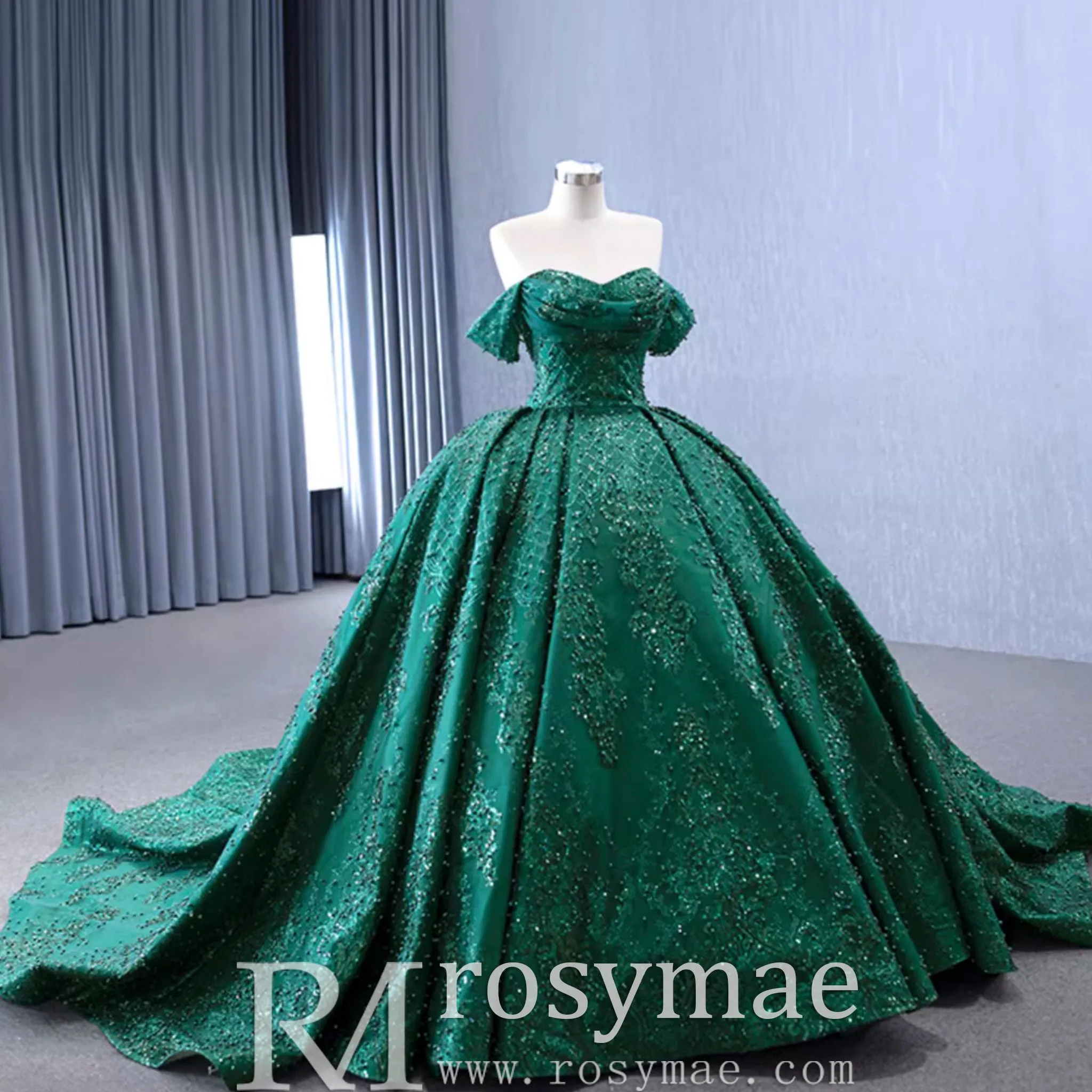 Gorgeous Beading Sequins Prom Gown with Off The Shoulder Quinceanera Dress