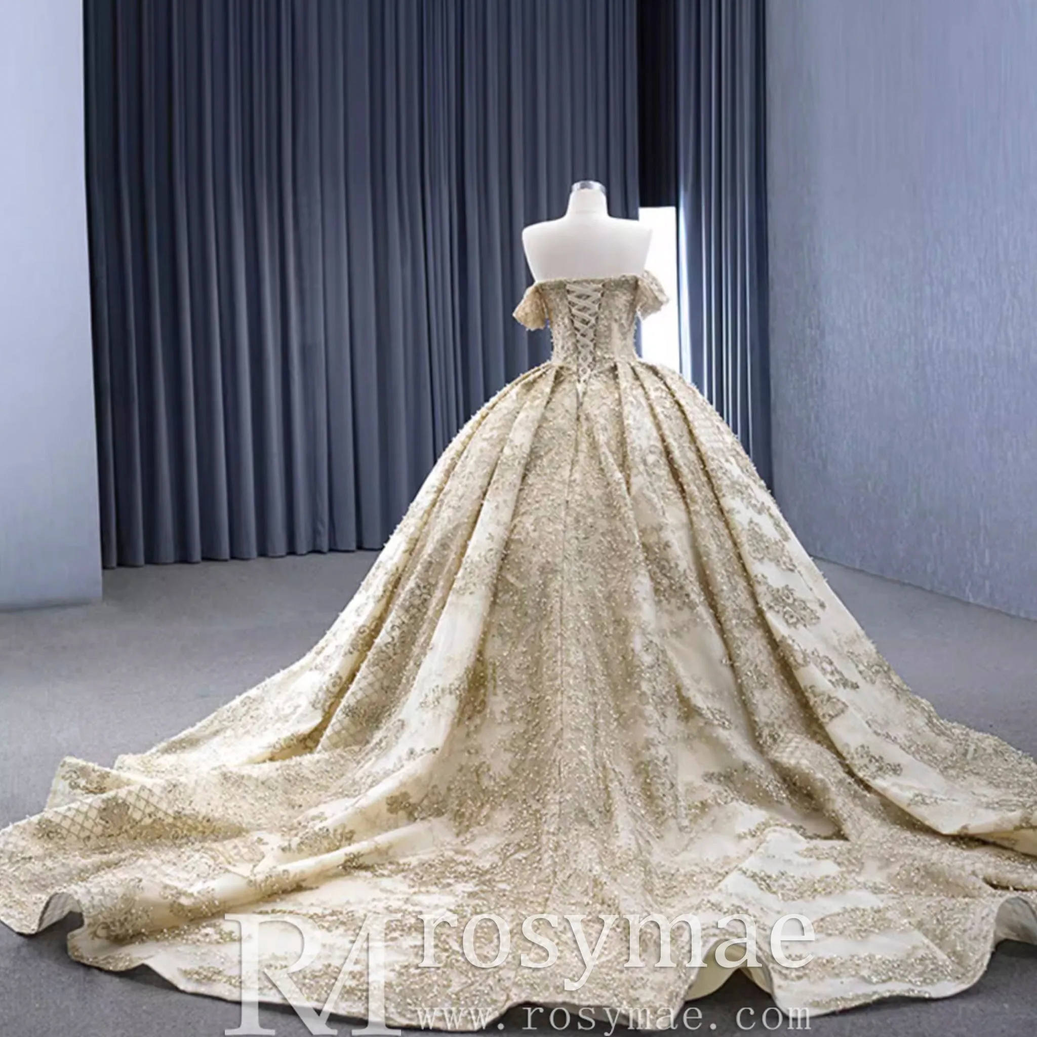 Gorgeous Beading Sequins Prom Gown with Off The Shoulder Quinceanera Dress