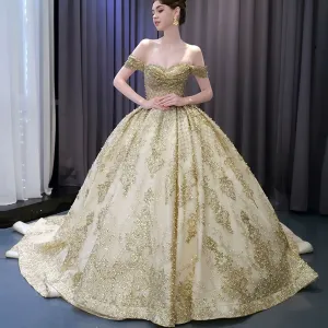 Gorgeous Beading Sequins Prom Gown with Off The Shoulder Quinceanera Dress