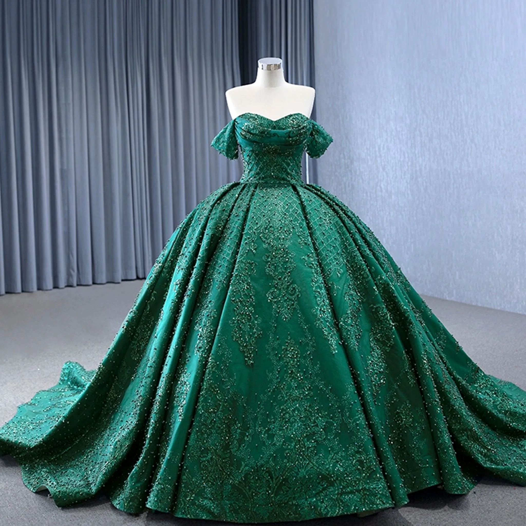 Gorgeous Beading Sequins Prom Gown with Off The Shoulder Quinceanera Dress
