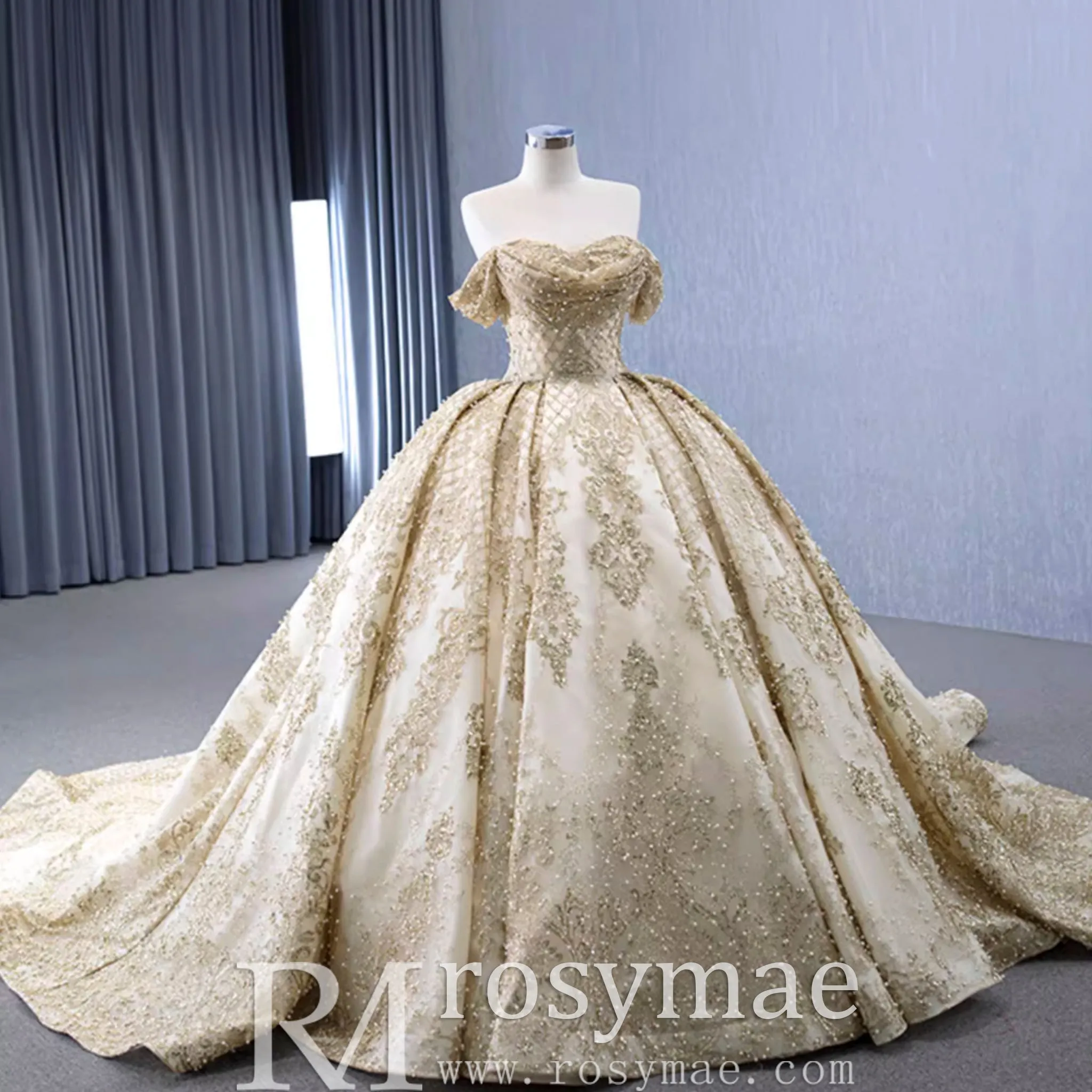 Gorgeous Beading Sequins Prom Gown with Off The Shoulder Quinceanera Dress