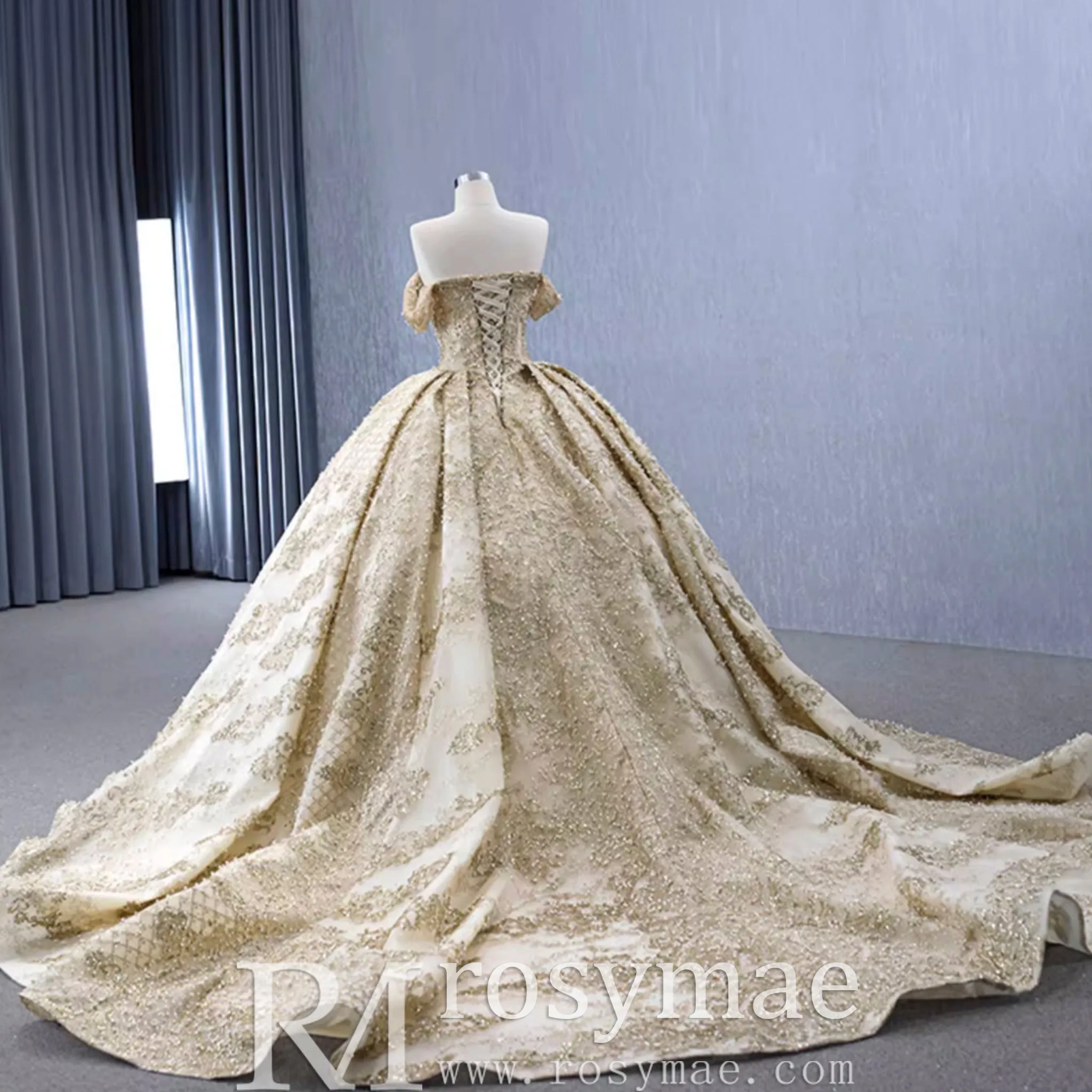 Gorgeous Beading Sequins Prom Gown with Off The Shoulder Quinceanera Dress