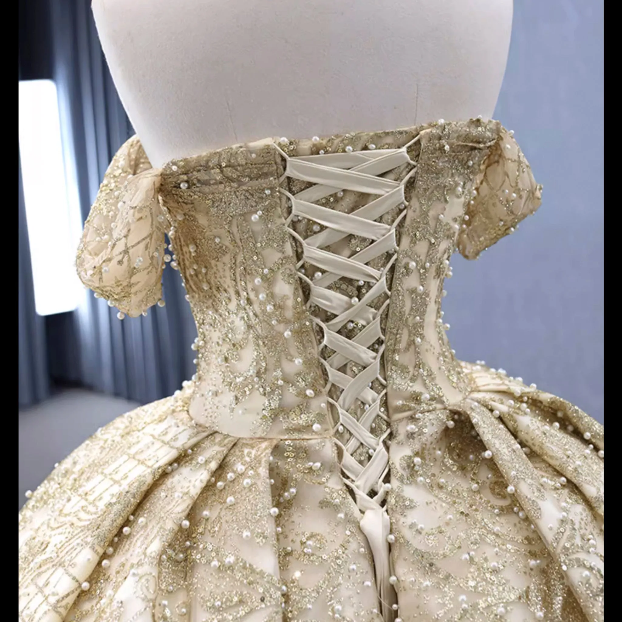 Gorgeous Beading Sequins Prom Gown with Off The Shoulder Quinceanera Dress